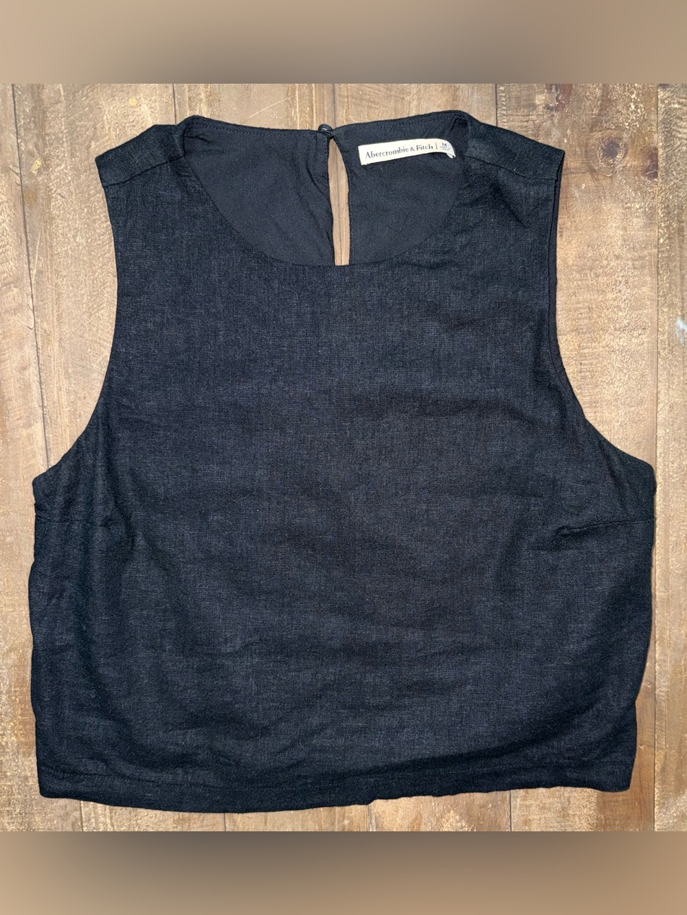 Abercrombie & Fitch Linen Blend Cropped Tank Top Black Sleeveless Keyhole M